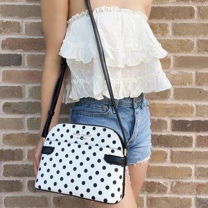 Kate Spade Staci White Black Polka Dot Leather Dome Crossbody Bag